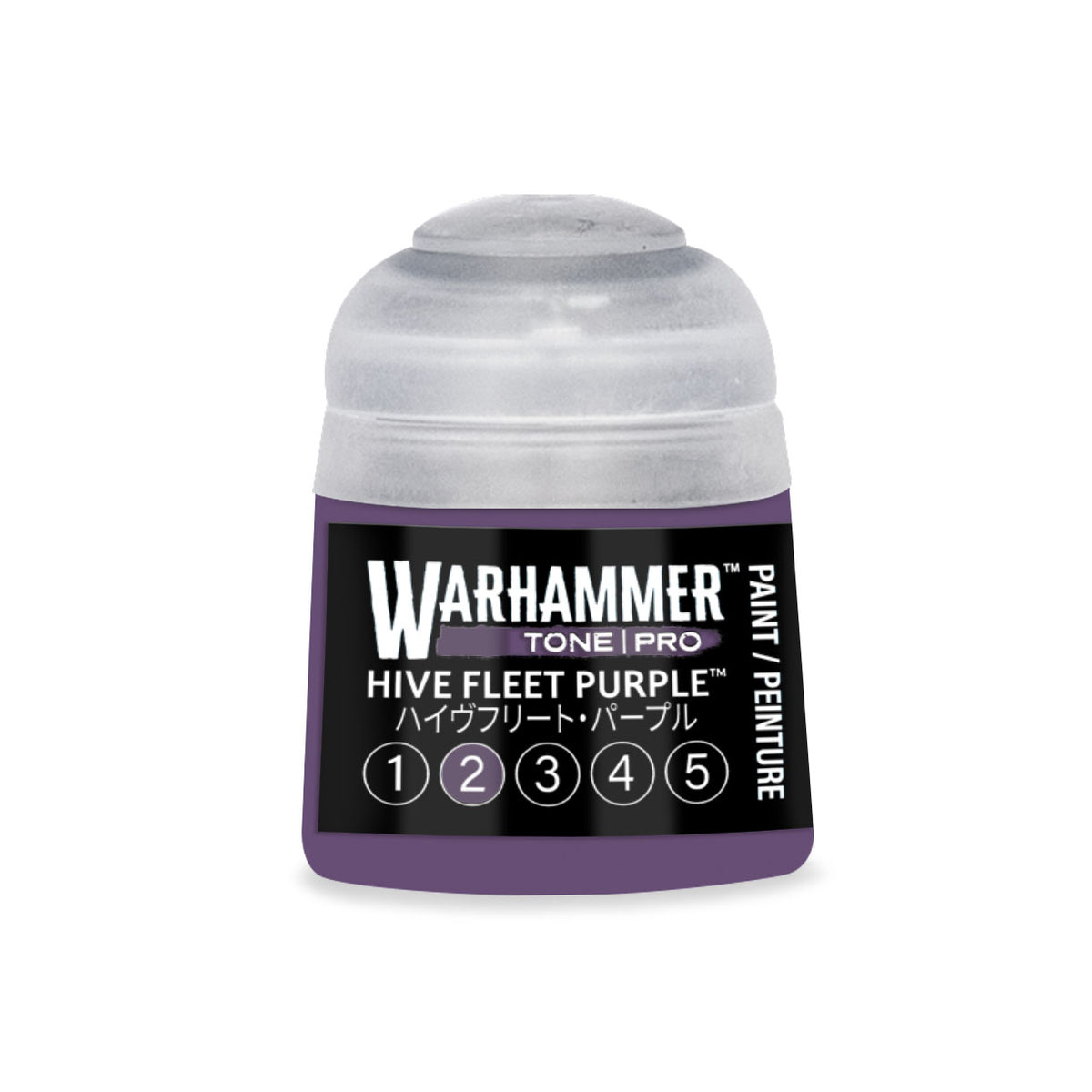 Citadel Colour Hive Fleet Purple 2 Tone Pro miniature paint bottle, 12ml, with label and vibrant purple color visible.