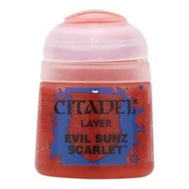 Citadel Paint: Evil Sunz Scarlet Layer Paint 12ml with water-based formula and smooth matt finish.