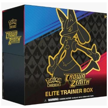 Pokemon: Crown Zenith Elite Trainer Box featuring Lucario VSTAR artwork.