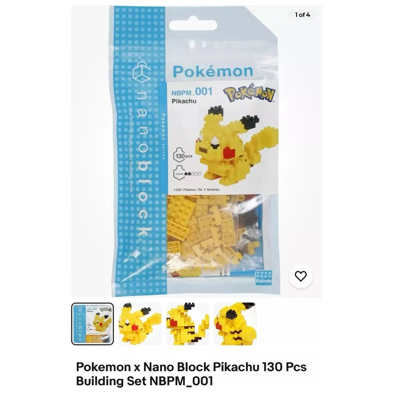 Pokemon x Nano Block Pikachu Building Set in packaging.