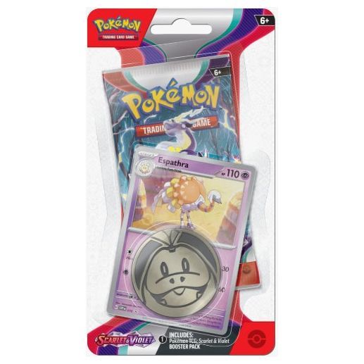 Scarlet & Violet Single Pack Blister with booster pack, coin, and promo card.