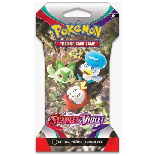Scarlet & Violet Sleeved Booster Pack with Pokémon TCG branding.
