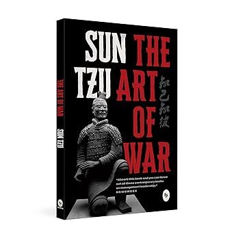 The Art of War paperback book cover featuring Sun Tzu statue.
