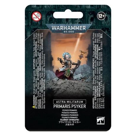 Warhammer 4000 Astra Militarum Primaris Psyker figurine kit packaging.