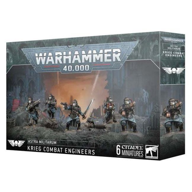 Warhammer 40000 Astra Militarum Krieg Combat Engineers miniature kit with components and bases.
