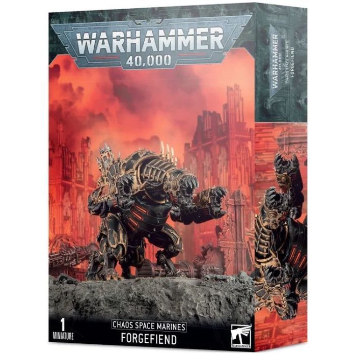 Warhammer 40000 Forgefiend Chaos Space Marines kit with dual head options and Maulerfiend assembly, 67 components, Citadel base included.