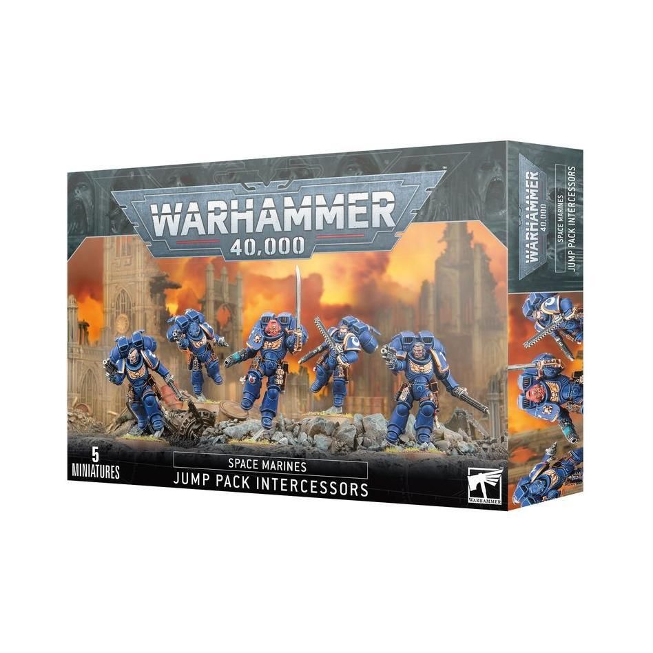 Warhammer 40000 Space Marines Jump Pack Intercessors kit with miniatures and components.
