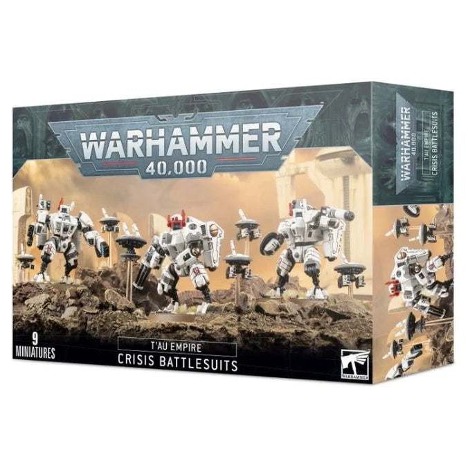 Warhammer 40000: XV8 Crisis Battlesuits Tau Empire box set with three battlesuits and six drones.