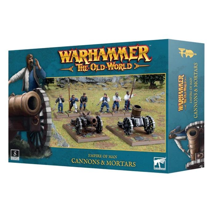 Warhammer The Old World Empire of Man Cannons & Mortars kit box with artillery pieces.