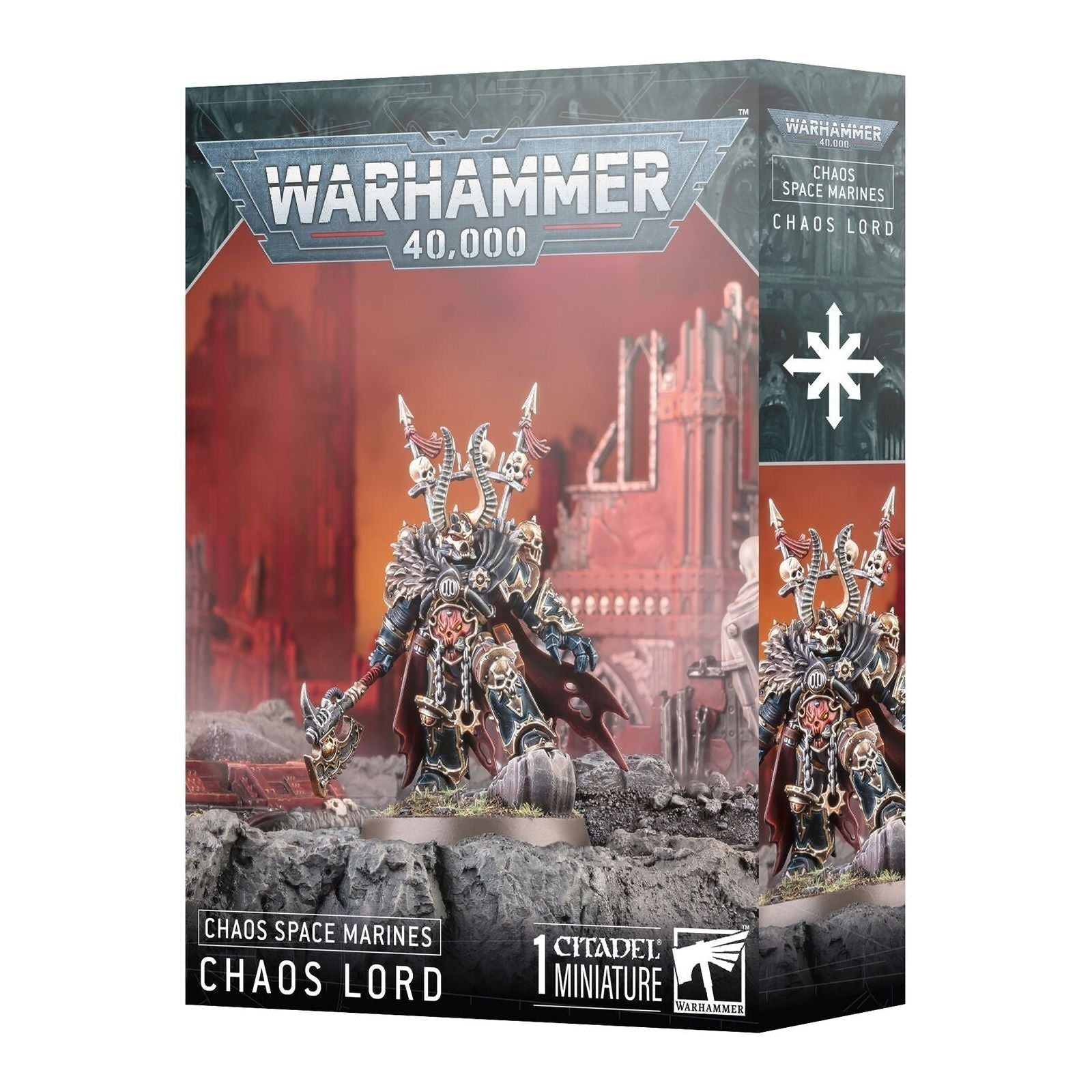 Warhammer 40000 Chaos Space Marines Chaos Lord miniature box.