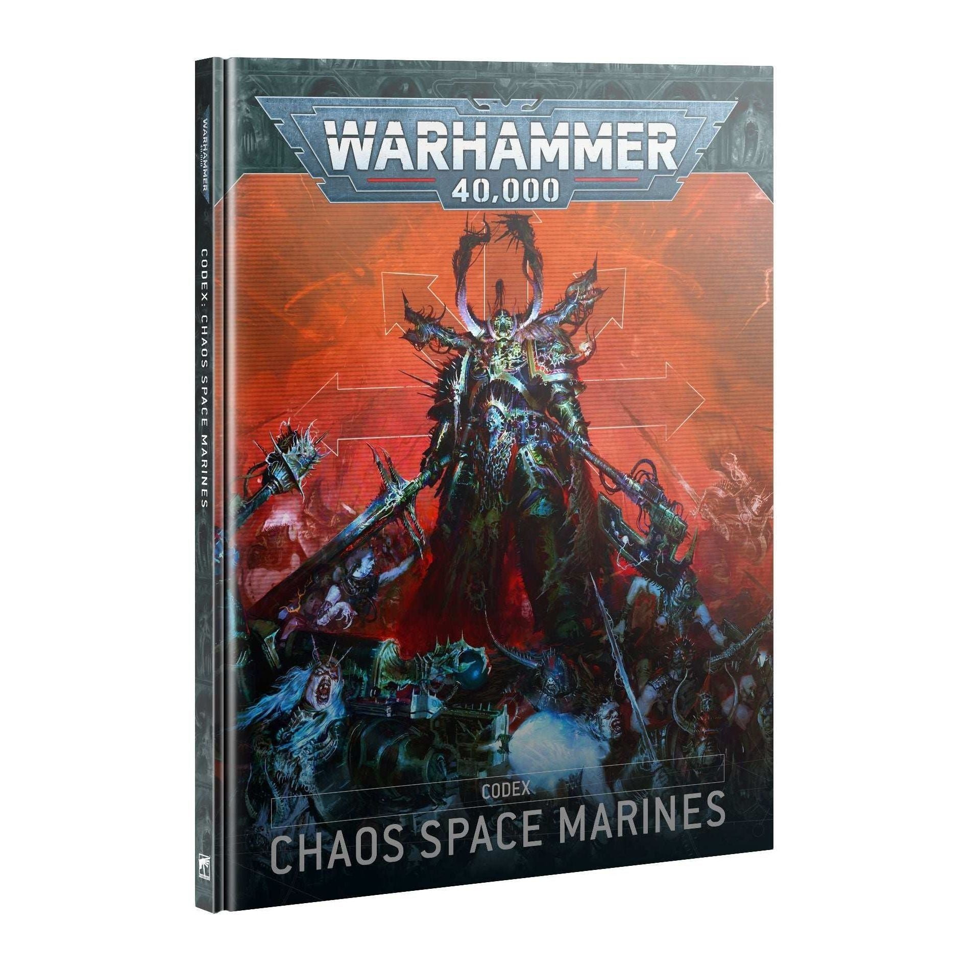 Warhammer 40000 Codex: Chaos Space Marines 10th Edition book cover featuring dark and intricate artwork.