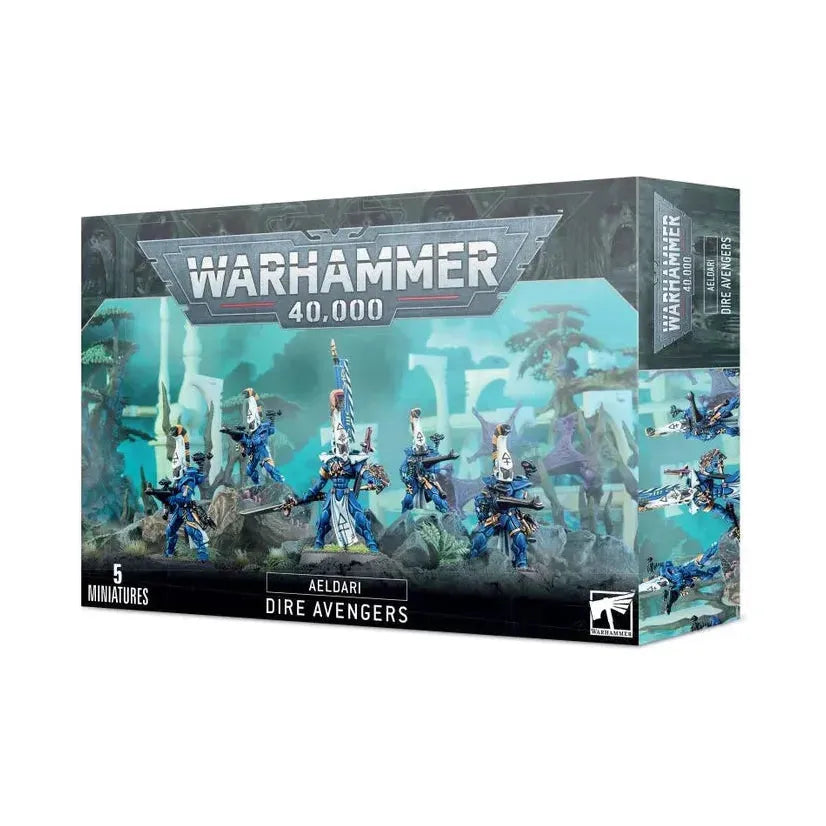 Warhammer 40,000 Dire Avengers Aeldari miniatures box set.
