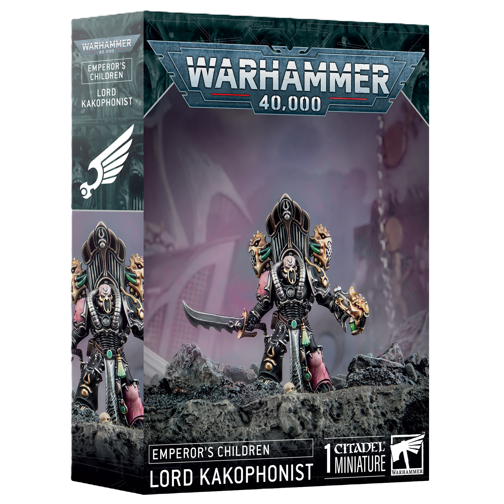 Warhammer 40,000 Emperor's Children Lord Kakophonist miniature box.
