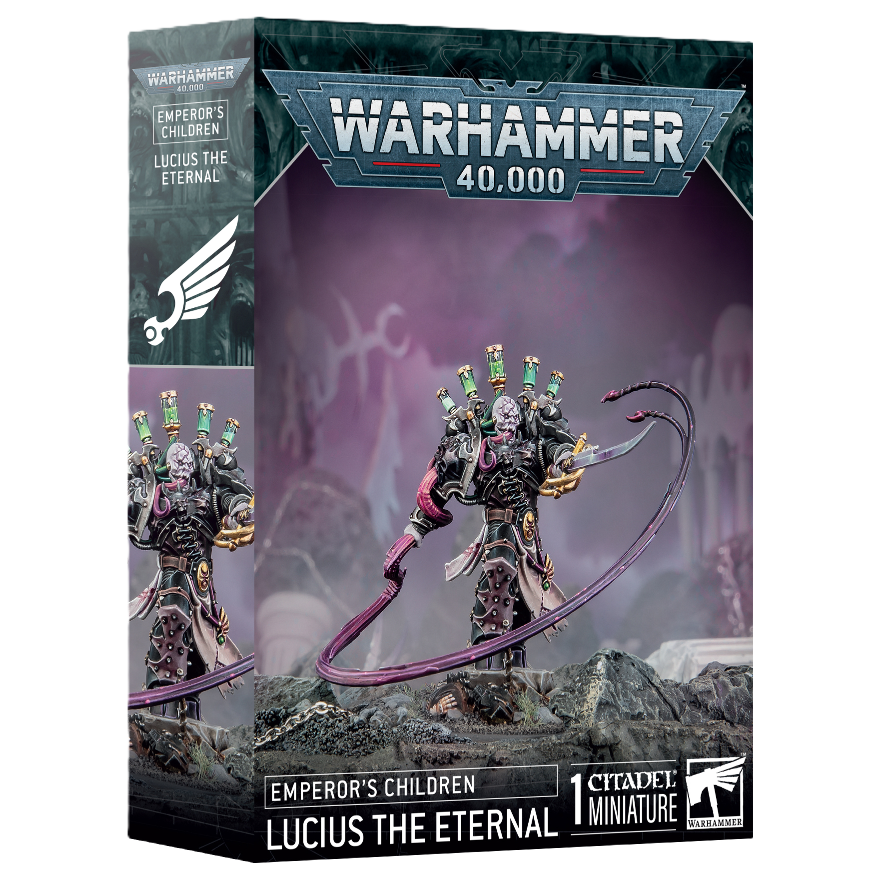 Warhammer 40,000 Emperor's Children: Lucius The Eternal miniature box.