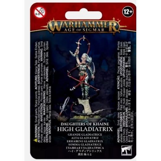 High Gladiatrix Daughters of Khaine miniature from Warhammer Age of Sigmar packaging.
