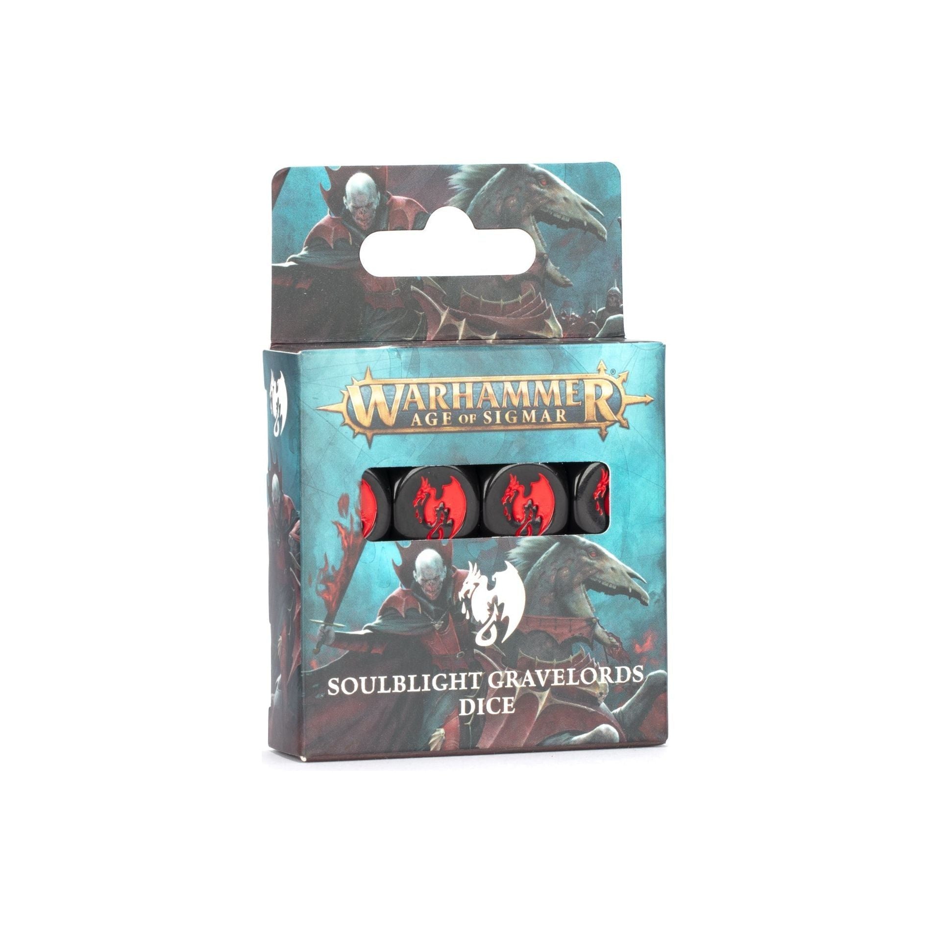 Soulblight Gravelords Dice set of 16; black with red ink and Soulblight Gravelords symbol.