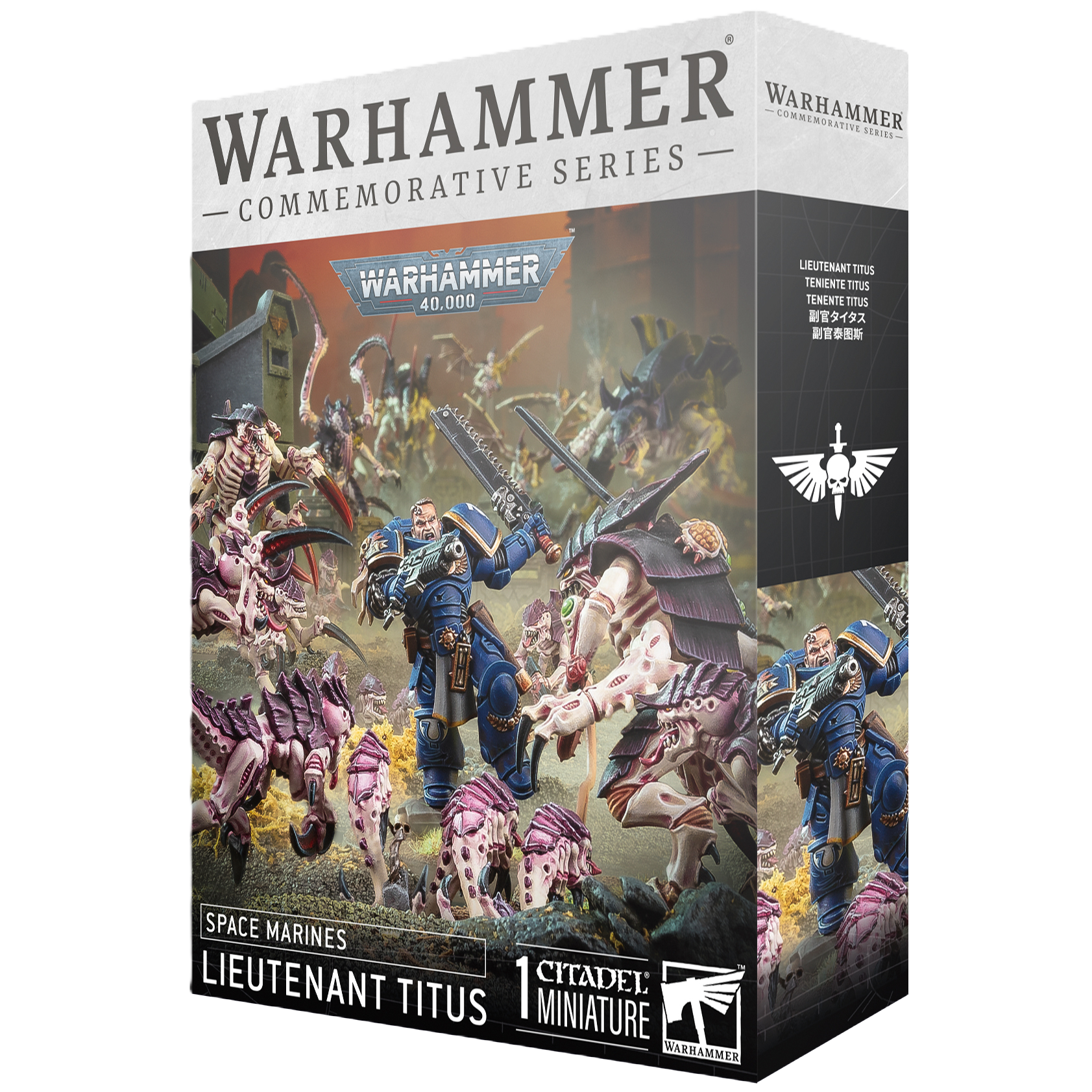 Space Marines Lieutenant Titus commemorative series miniature box.