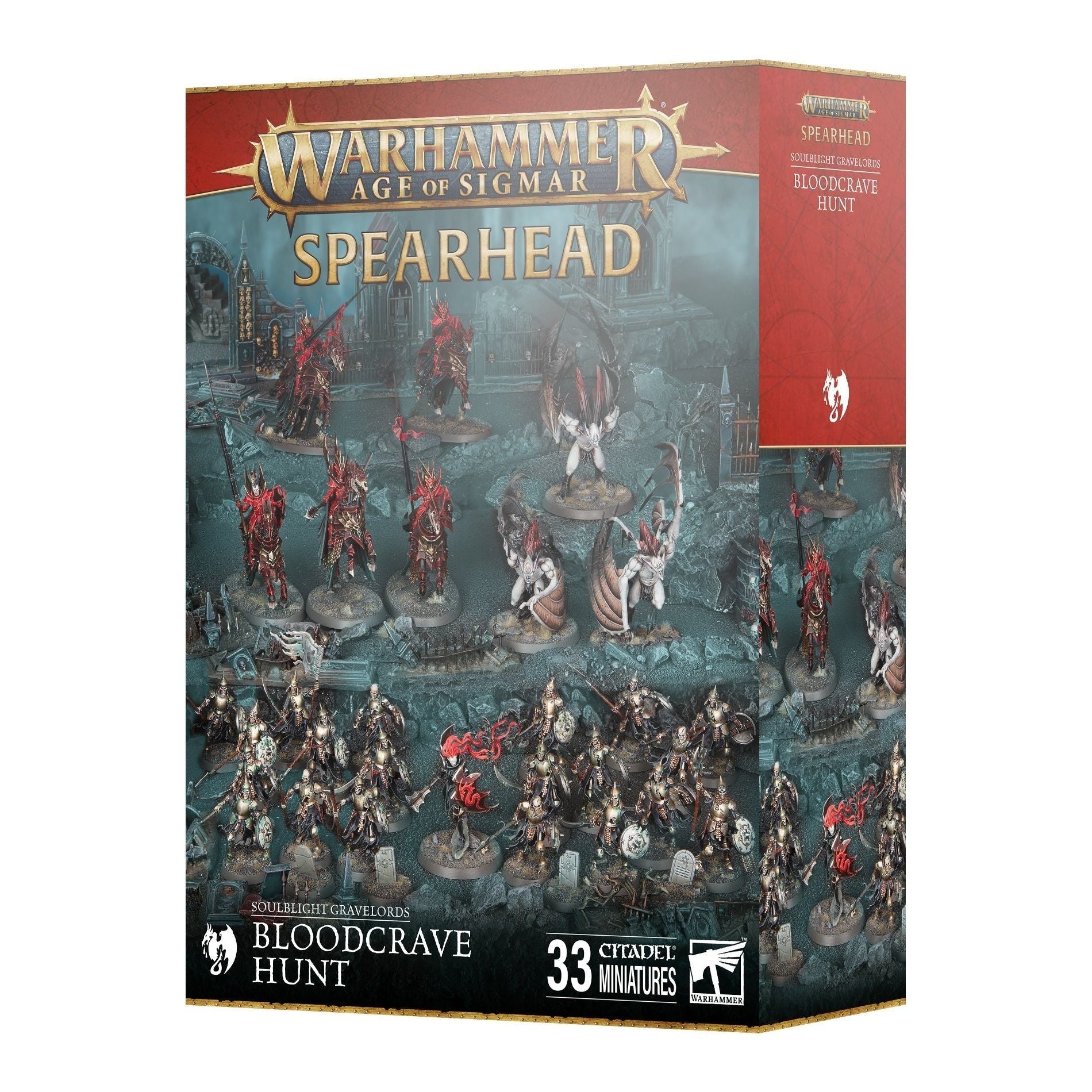 Soulblight Gravelords Bloodcrave Hunt miniatures set with Vampire Lord, Varghiests, Blood Knights, and Deathrattle Skeletons.