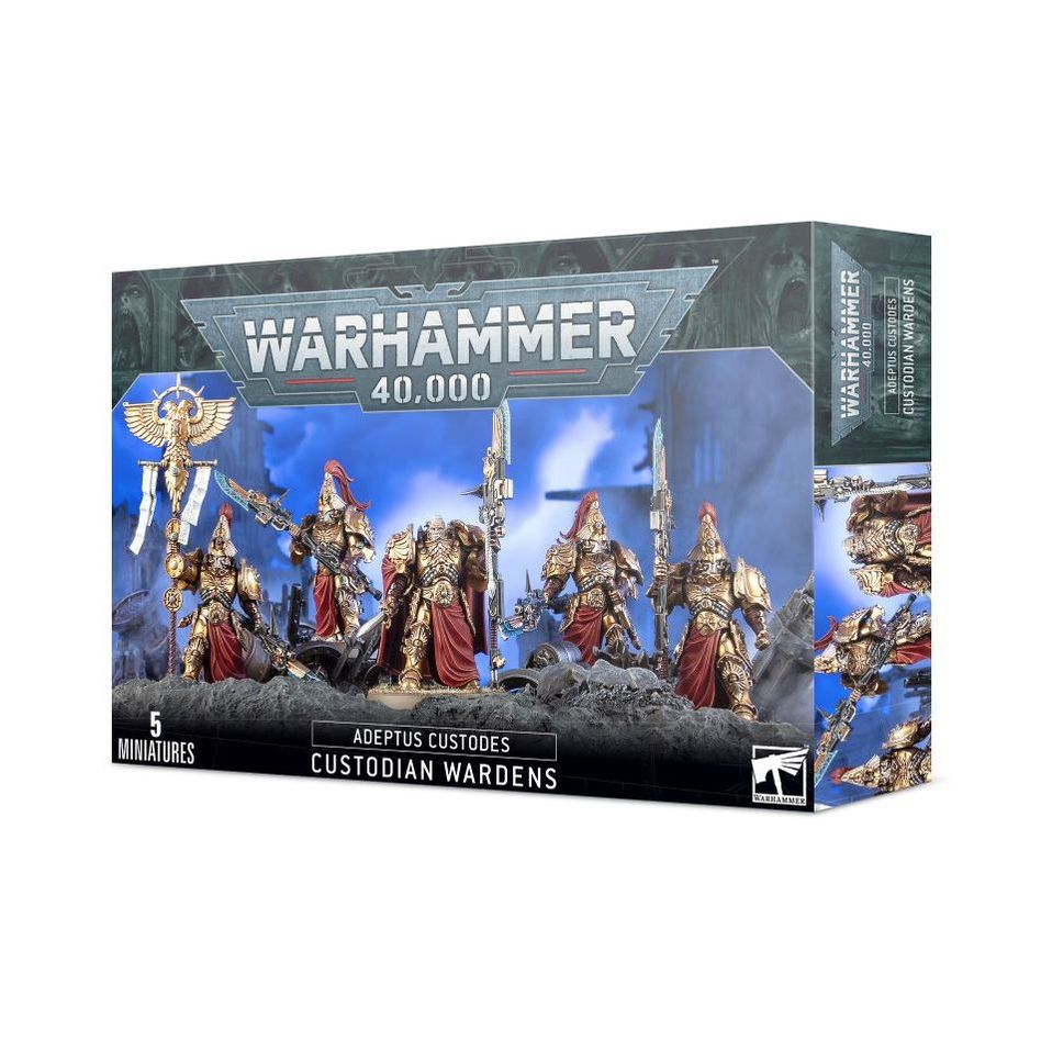 Warhammer 40000 Adeptus Custodes Custodian Wardens box set with five detailed miniatures.