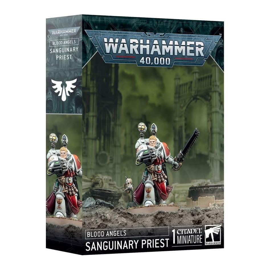 Warhammer 40000 Blood Angels Sanguinary Priest model kit box.