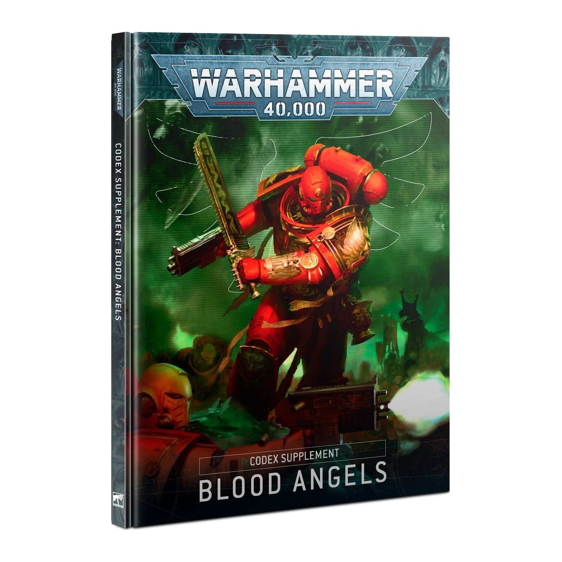 Warhammer 40000 Codex Supplement Blood Angels cover art featuring a Blood Angel warrior.