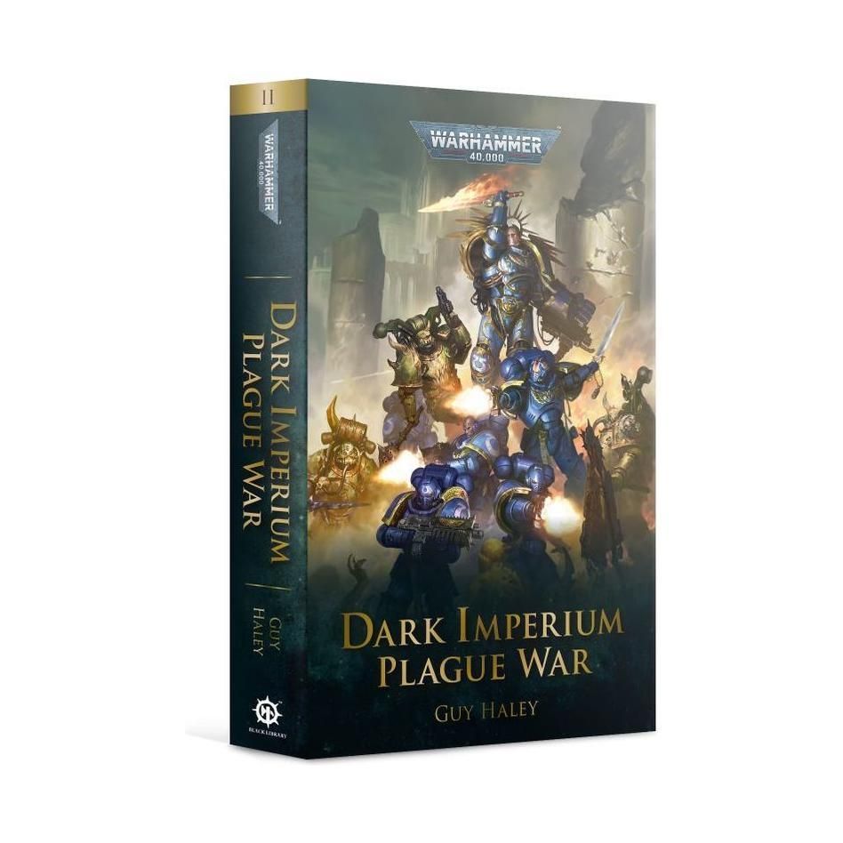 Warhammer 40000: Dark Imperium Plague War book cover featuring warriors in battle.