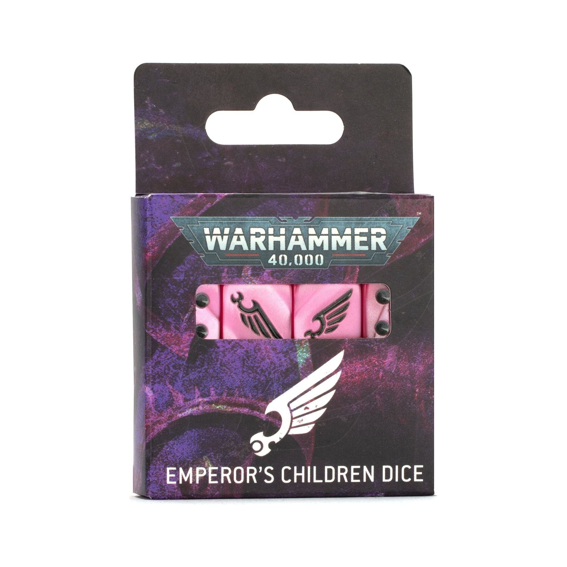 Warhammer 40000 Emperor's Children Dice packaging.
