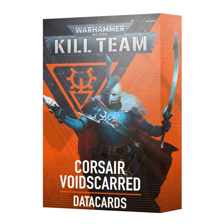 Warhammer 40000 Kill Team Corsair Voidscarred datacards pack with vibrant artwork.