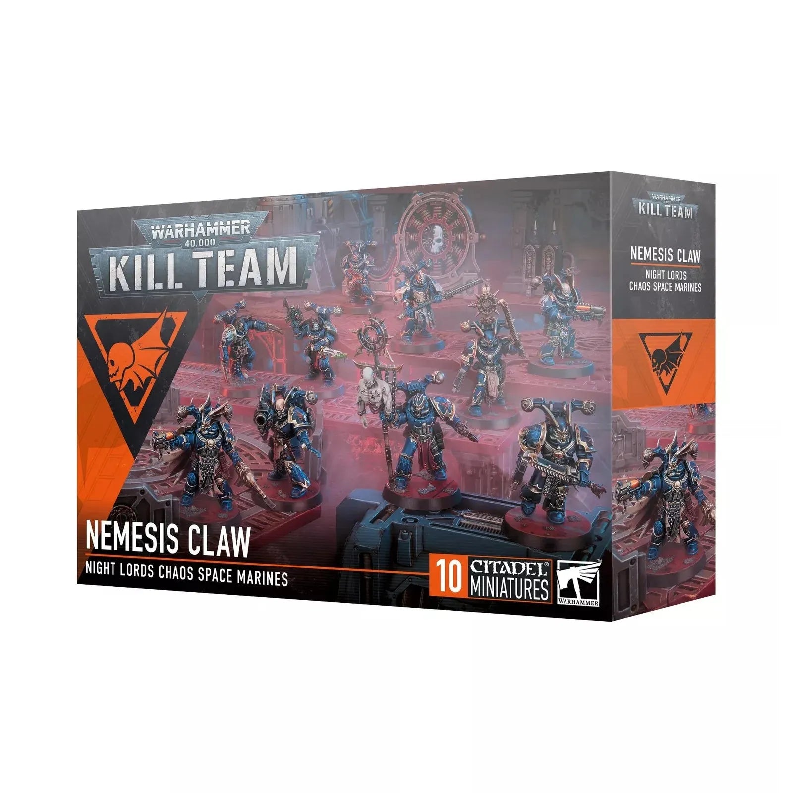 Warhammer 40000 Kill Team Nemesis Claw box set with 10 Heretic Astartes figures and token sheet.