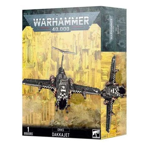 Warhammer 40000 Orks Dakkajet model kit with weapon options and Ork transfer sheet.
