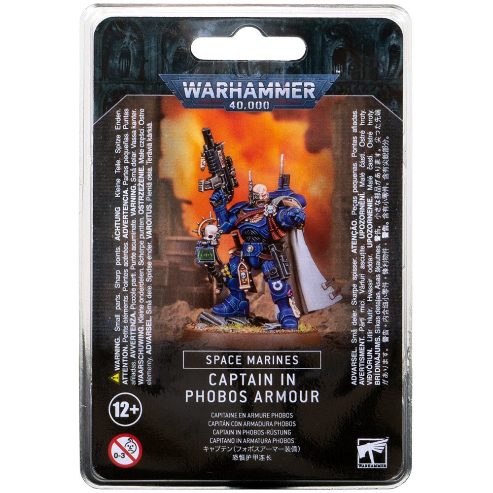 Warhammer 40000 Primaris Captain in Phobos Armour figure packaging.