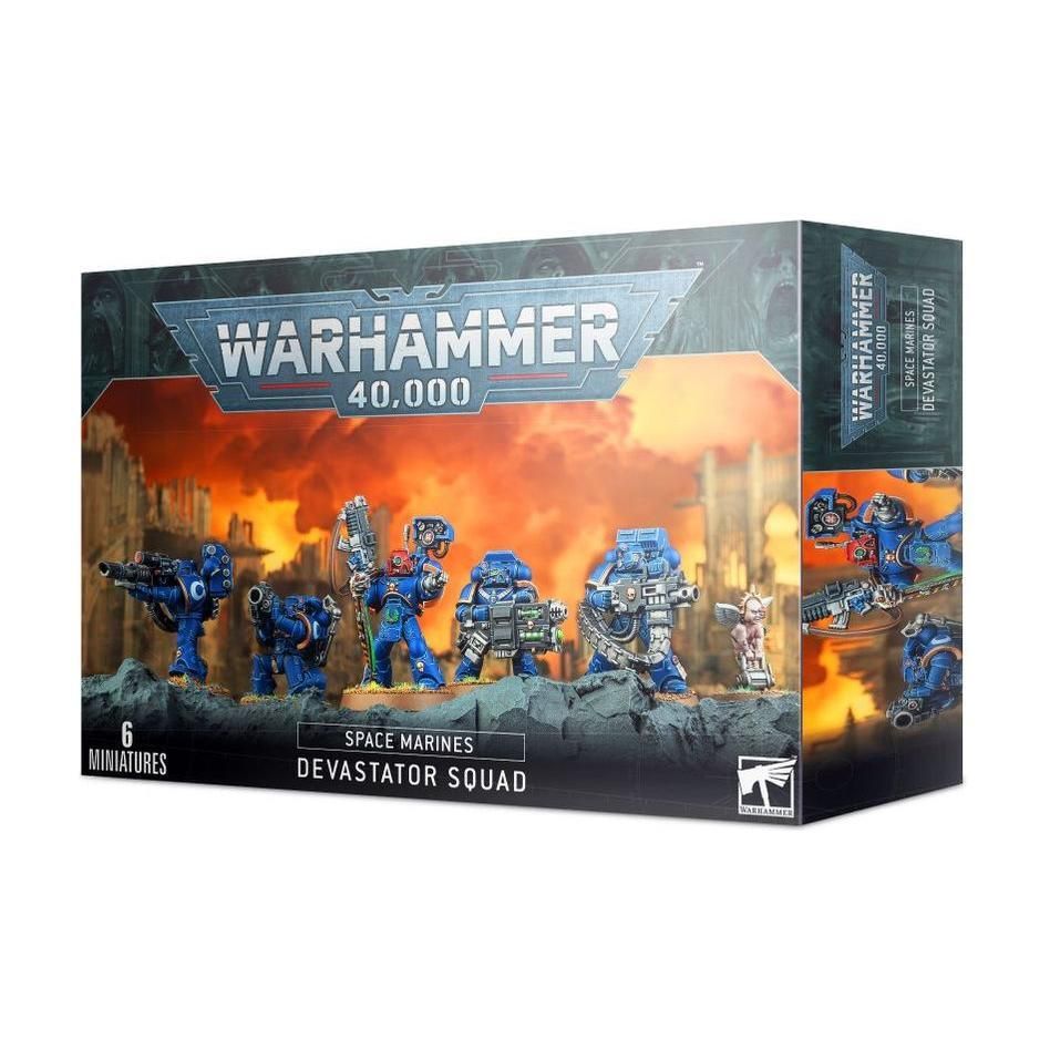 Warhammer 40000 Space Marines Devastator Squad box set with miniatures.