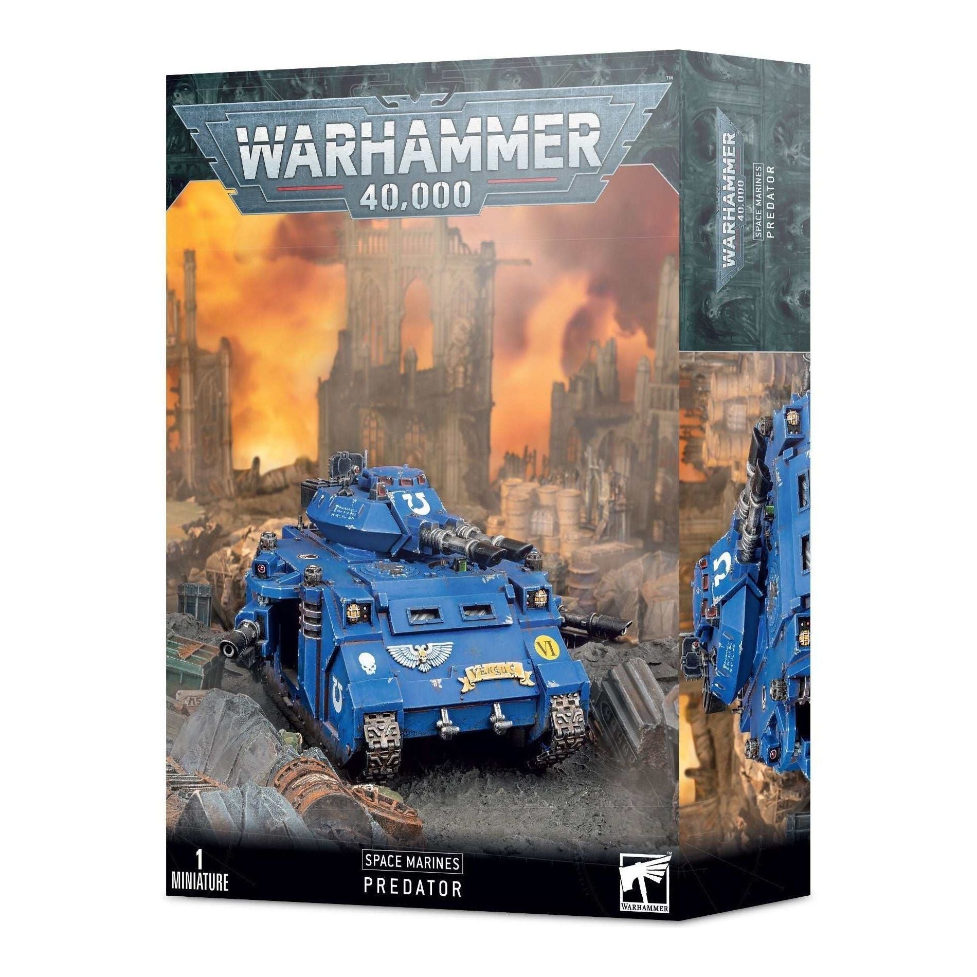 Warhammer 40000 Space Marines Predator model kit packaging.