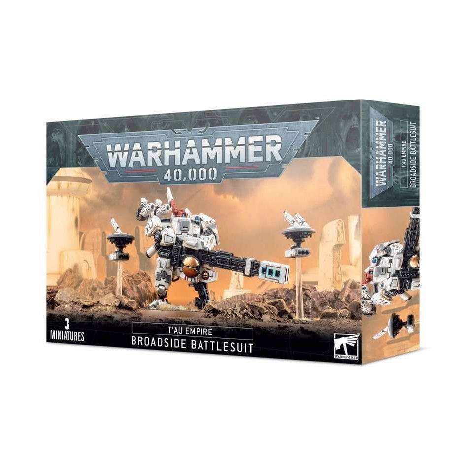 Warhammer 40000 T'au Empire XV88 Broadside Battlesuit box with components and transfer sheet, unpainted and requires assembly.