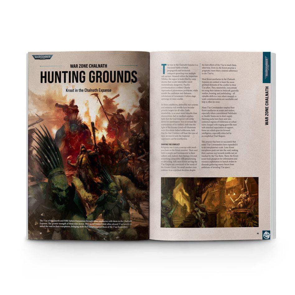 Warhammer 40000 White Dwarf 504 September 2024 magazine open to Hunting Grounds article.