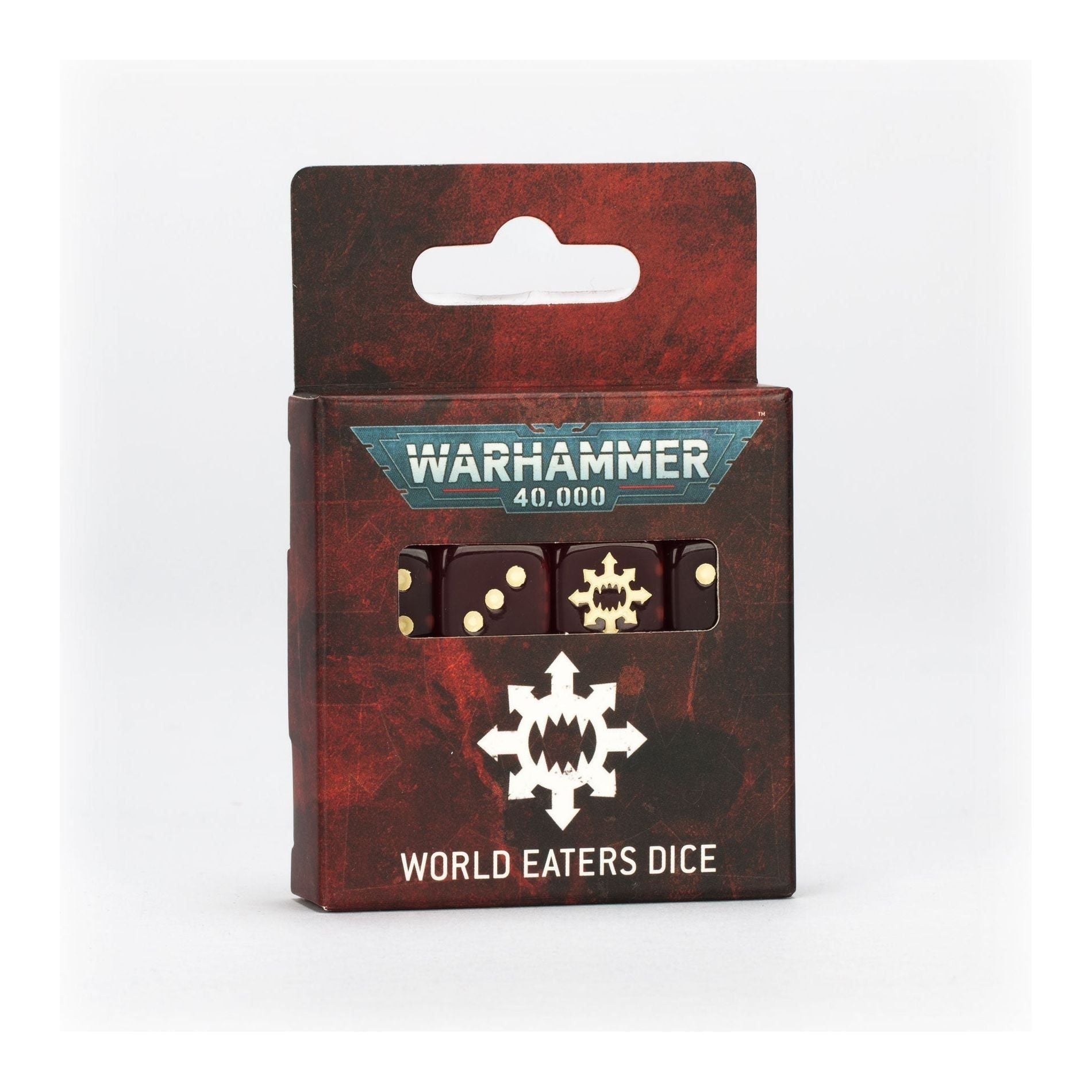 World Eaters Dice packaging with Warhammer 40,000 branding.