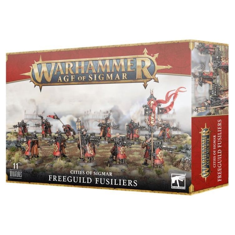 Warhammer: Age of Sigmar Freeguild Fusiliers model kit packaging.