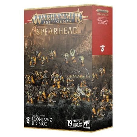 Warhammer Age of Sigmar Orruk Warclans Ironjawz Bigmob Spearhead box set with miniatures.