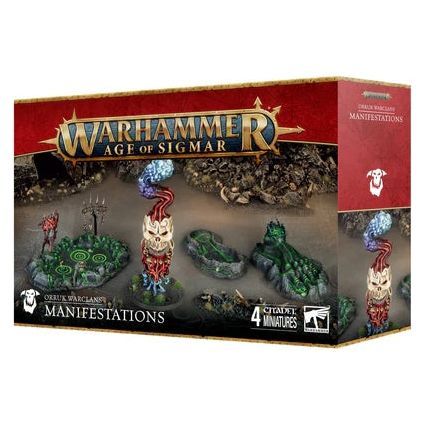 Warhammer Age of Sigmar: Orruk Warclans Manifestations box set with Gork-Roara, Morkspit Marsh, and Foot of Gork components.