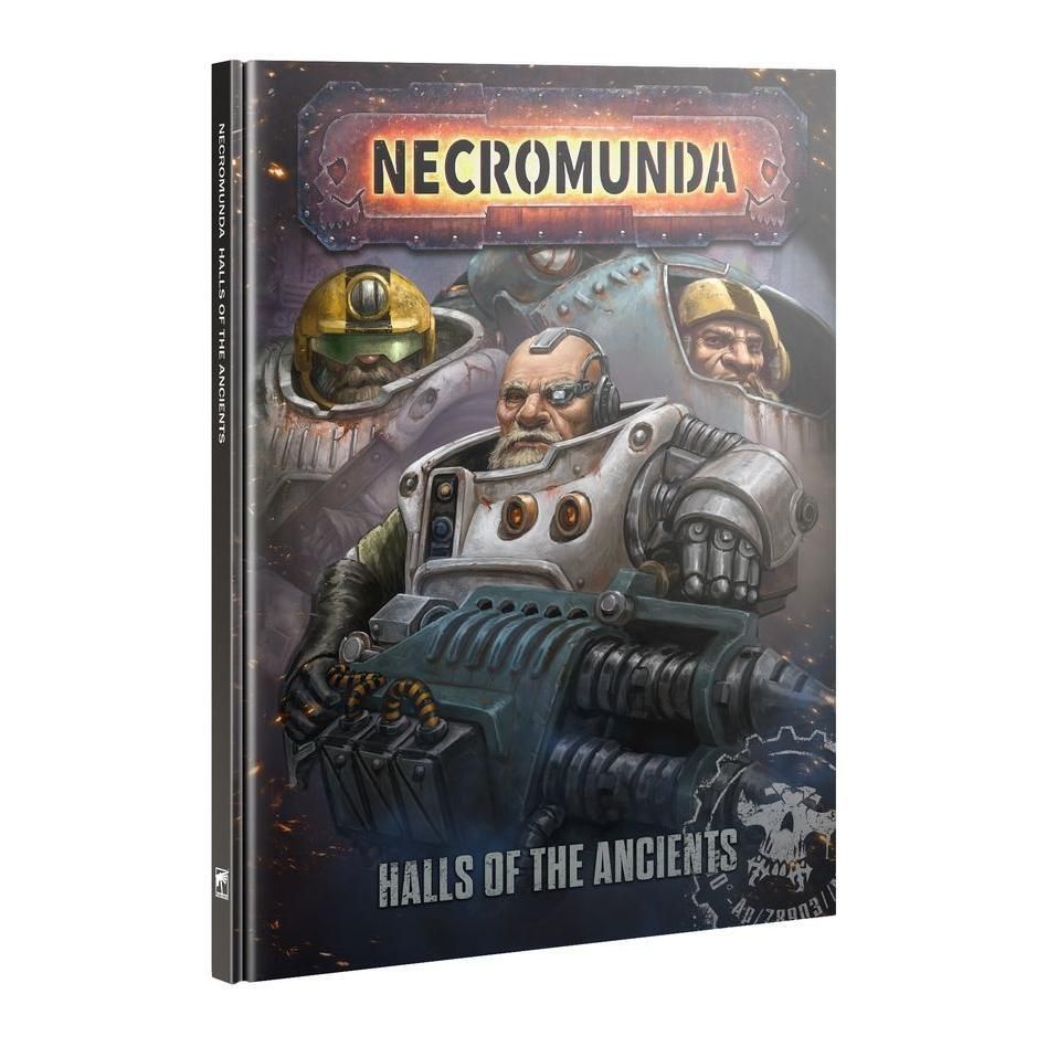 Warhammer: Necromunda Halls of the Ancients guidebook cover featuring Ironhead Squat Prospector characters.