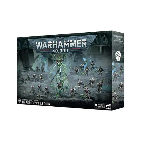 Warhammer Necros Hypercrypt Legion Battleforce box with 25 Necron miniatures.