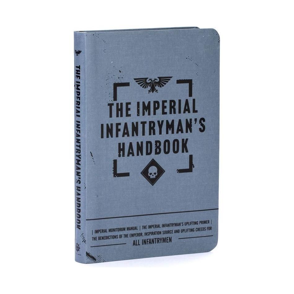 Warhammer: The Imperial Infantryman's Handbook with cloth-bound cover and ribbon bookmark.