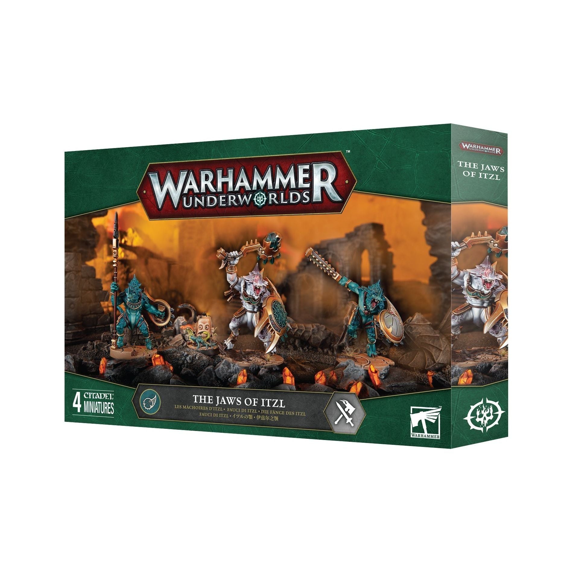 Warhammer Underworlds The Jawz of Itzl miniatures set with integrated scenic bases and fighter cards.