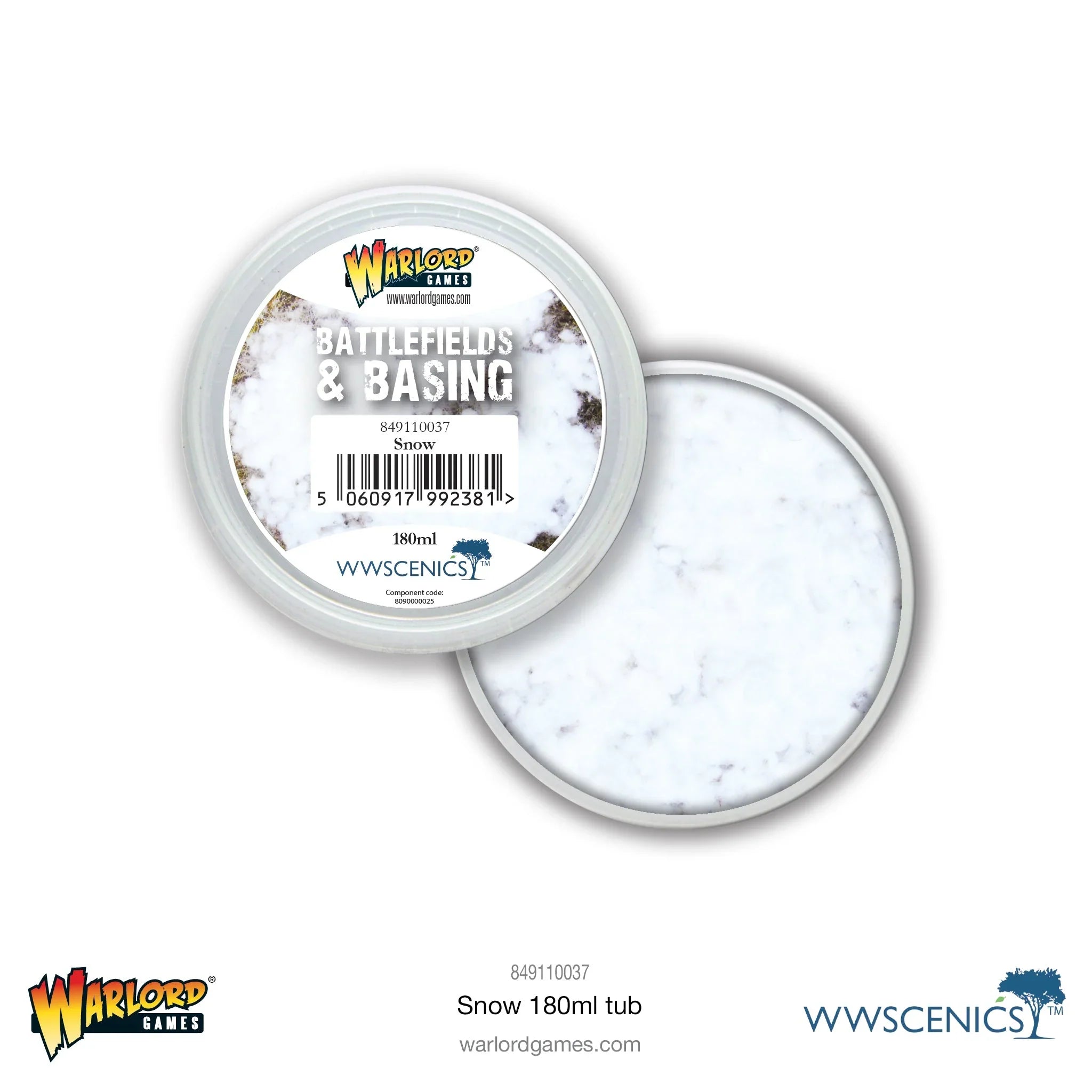 Bolt Action Battlefields & Basing Snow 180ml for realistic miniatures and terrain enhancement.