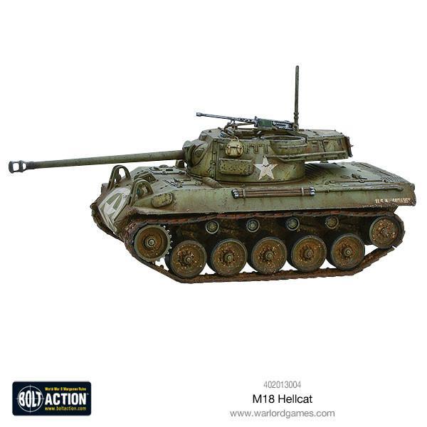 Bolt Action M18 Hellcat Tank model with detailed design, showcasing historical military vehicle.