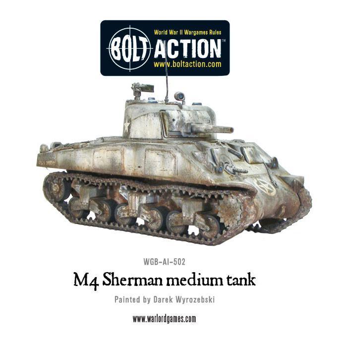 Plastic model of Bolt Action M4 Sherman medium tank for WWII games.
