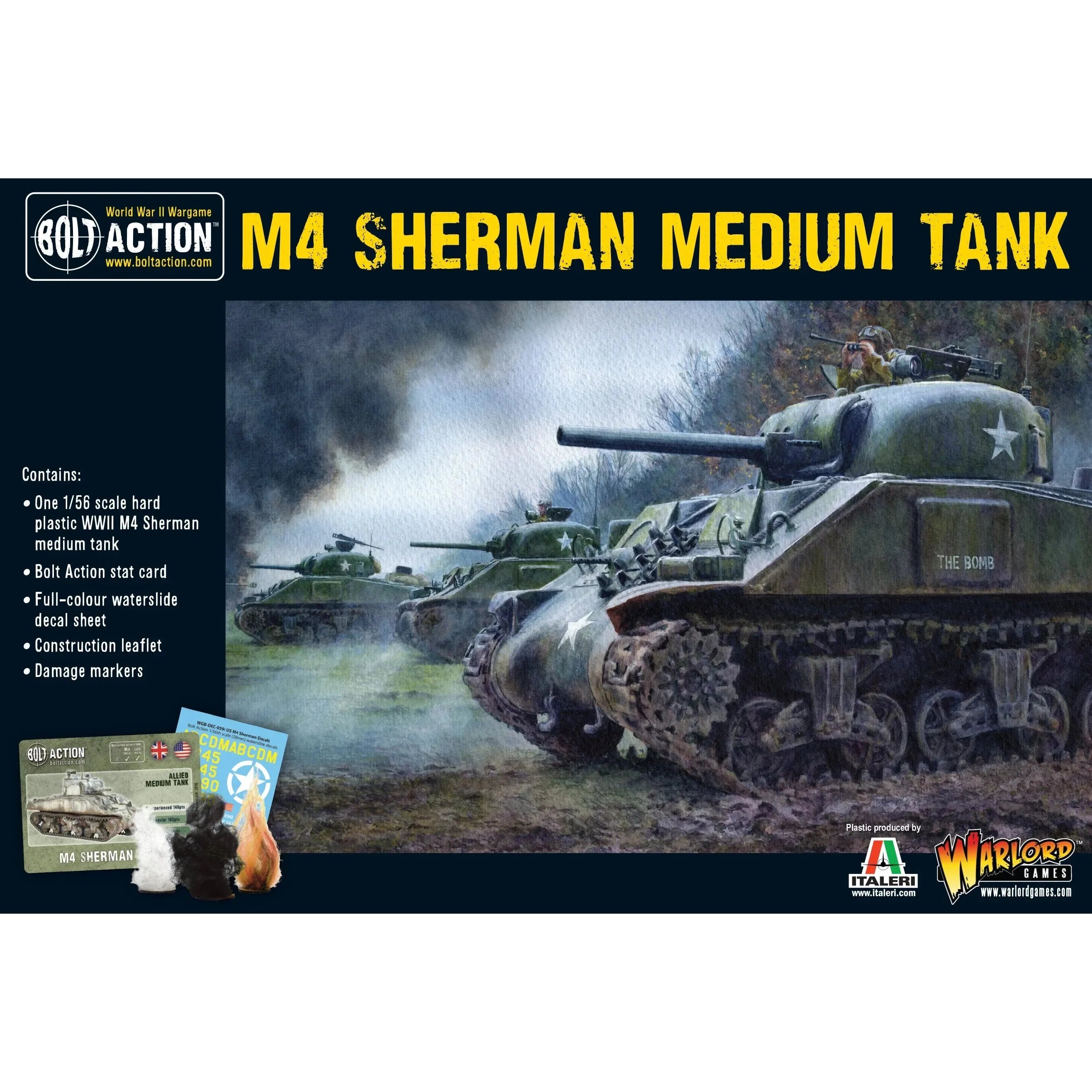 Bolt Action M4 Sherman medium tank plastic model kit for WWII games.