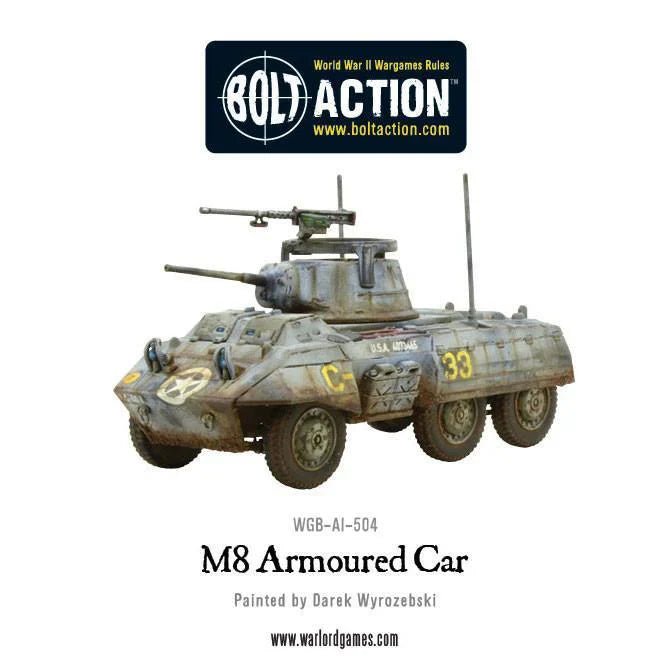 Bolt Action M8/M20 Scout Car model kit with painted M8 Armoured Car.