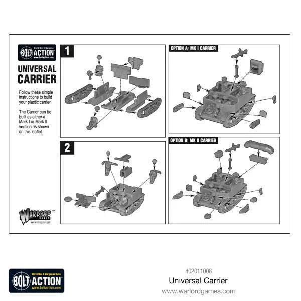 Universal Carrier model kit assembly instructions for Bolt Action game.