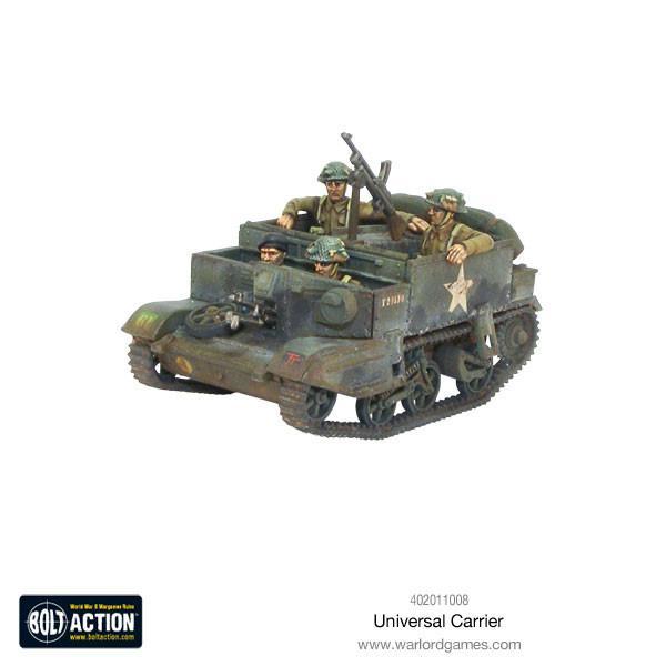 Bolt Action Universal Carrier model kit with soldiers, unassembled and unpainted with decals.